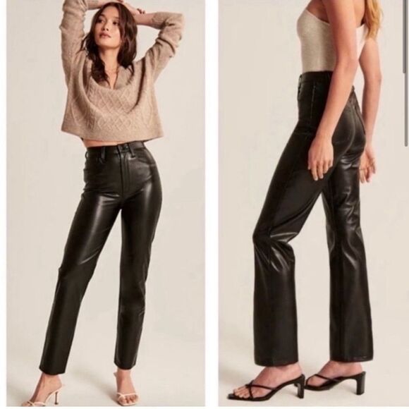NWT Abercrombie & Fitch 90’s Straight Ultra High-Rise Vegan Leather Pants 29/8 L - Picture 1 of 10